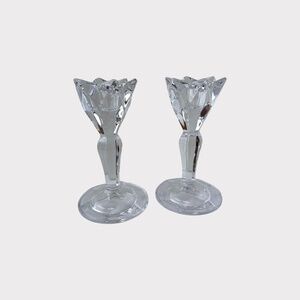 Waterford Clear Crystal Taper Candle Holders – Flora Pattern 6” Pair, Vintage